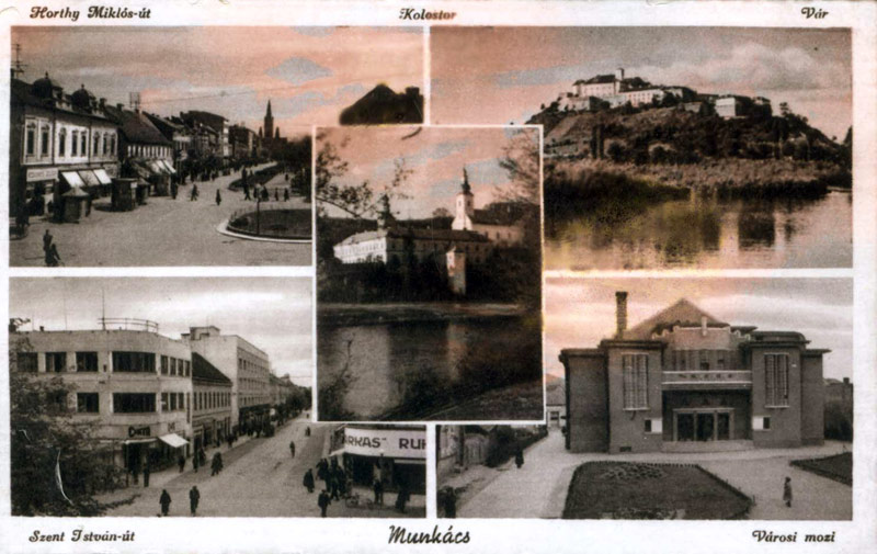 Prewar postcard, with five views of Munkács