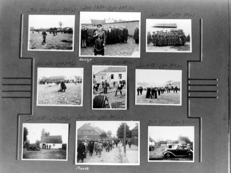 Page from an album showing pictures of Plonsk during the war