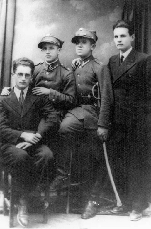 Jewish youths from Trzebinia in Polish army uniform. Studio portrait from before the war