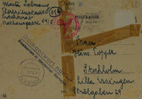 גלויה ששלחה מרתה זלמנג מטרזינשטאט לבן-דודה הנס פופר בשטוקהולם, שבדיה ב-1944