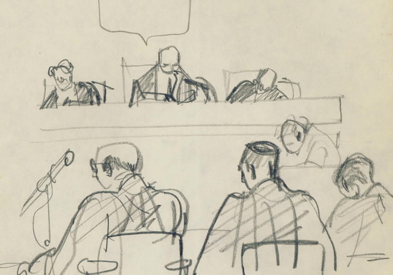 Deliberation in District Court, during the Eichmann Trial, 1961