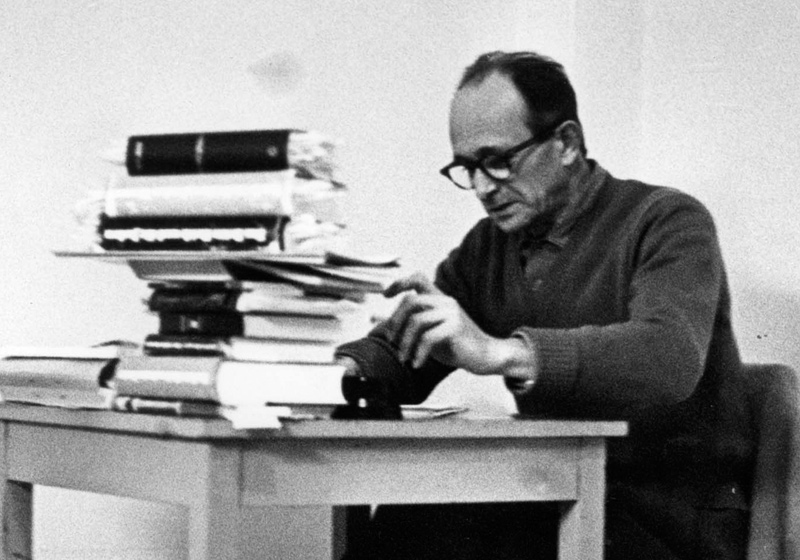 Eichmann preparing for trial in his prison cell, 1960