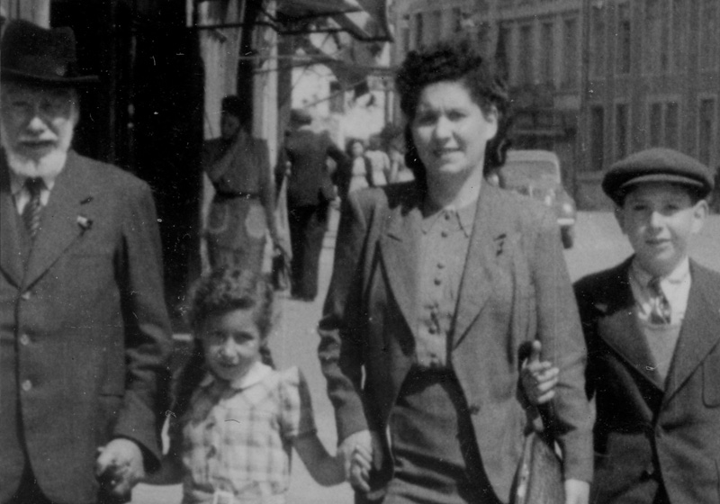 Yishaya Leib Engländer, Henry and Charlotte's grandfather, Charlotte, Hudes and Henry Birnbaum. Antwerp, postwar