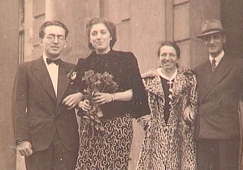 בטי-הדסה פולק וארנסט-מנחם רוזן ביום חתונתם. הולנד, אוקטובר 1945