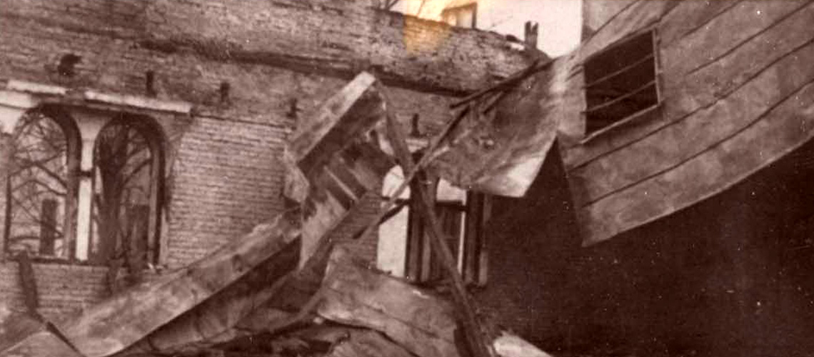 בית הכנסת "קהל עדת ישראל", המכונה שיף-שול (Schiffschul), הרוס בעקבות פוגרום ליל הבדולח, 9-10 בנובמבר 1938.