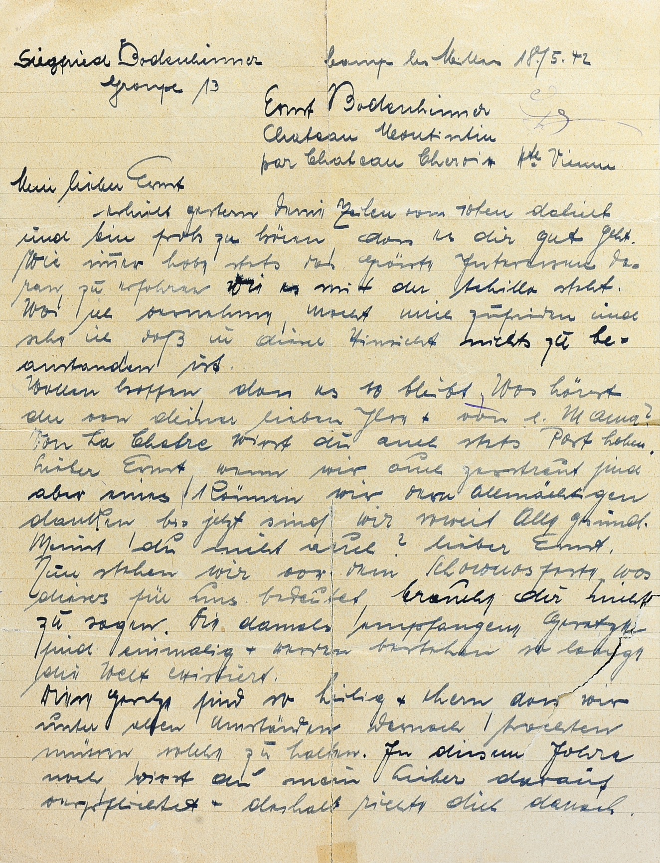Dernière lettre adressée par Siegfried Bodenheimer à son fils Ernst