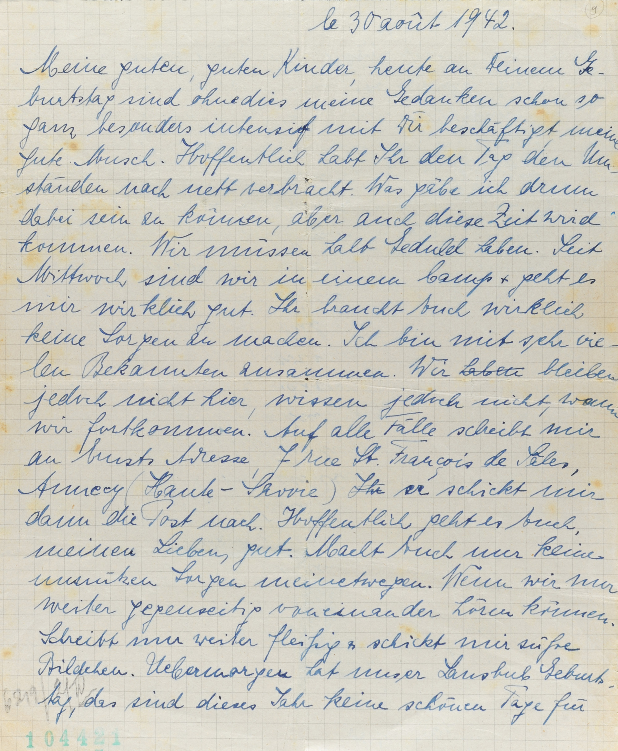 Last letter written by Anne Meininger to her daughter Hilde Garti and her family in Bulgaria