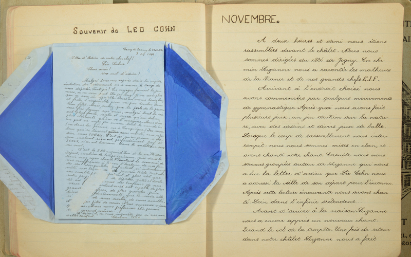 העתק מכתבו של ליאו כהן בתוך יומן פעילות מבית הילדים בשרדון, שוויץ