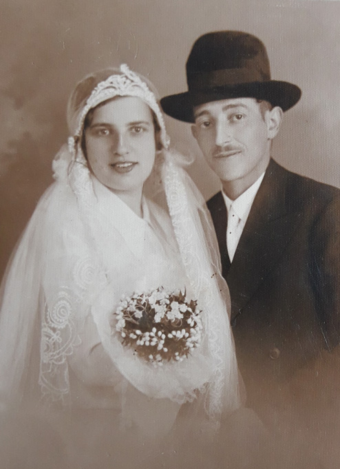 ברכה צינר ויעקב-ינו איגז' ביום חתונתם, 16 בנובמבר 1932, בקשצ'בה, הונגריה