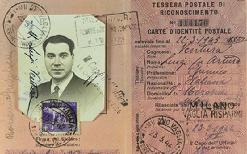 תעודת זהות של לואיג'י ונטורה שהונפקה ב-23 במרס 1942 לצורך קבלת דברי דואר