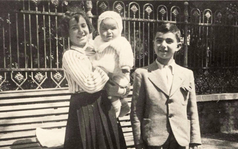 Miriam Ventura with her younger brothers, Shaul and baby Daniel, Italy, 1937