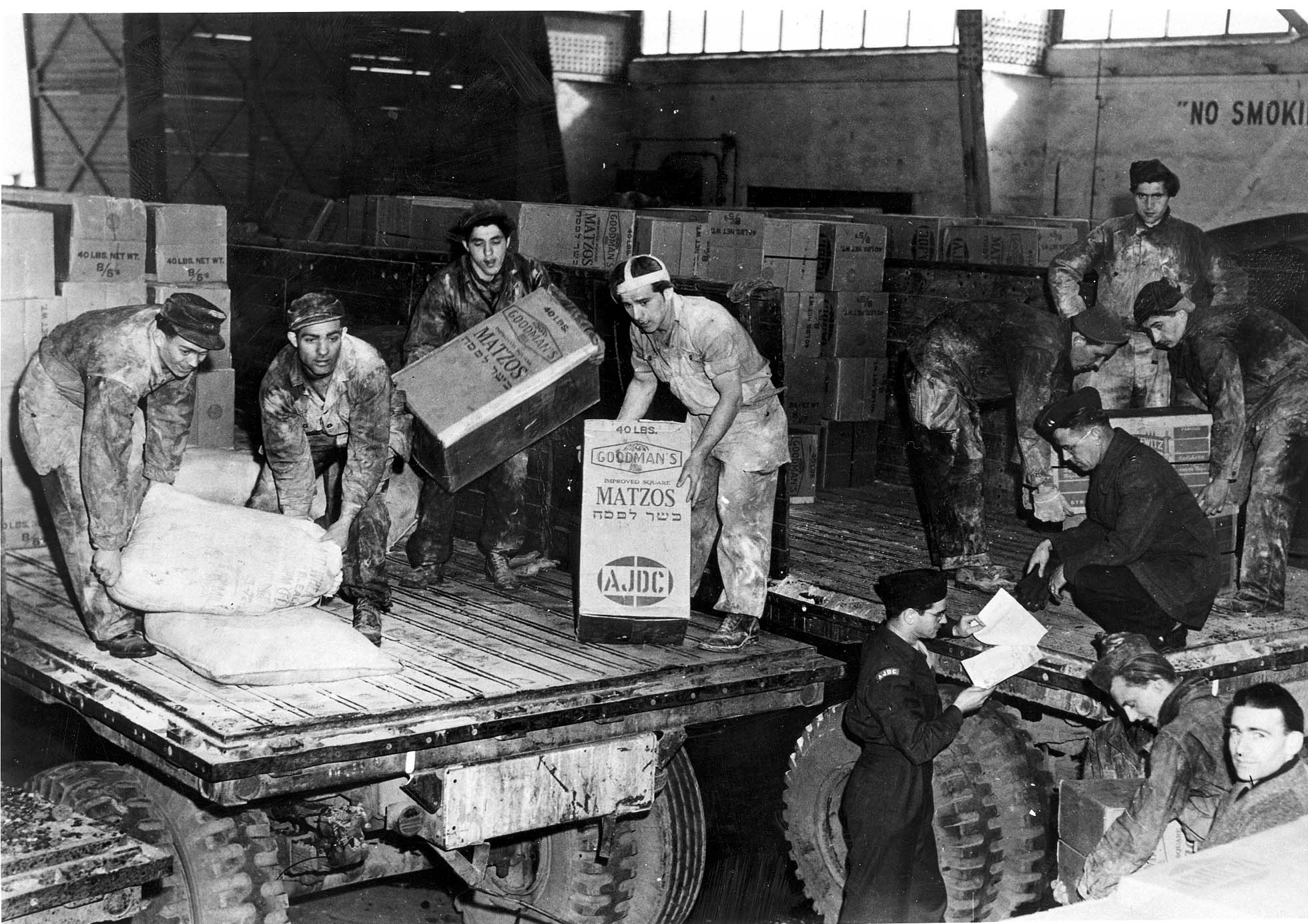 Preparing a shipment of matzah for the Berlin Jewish community, Wiesbaden, Germany, 1949