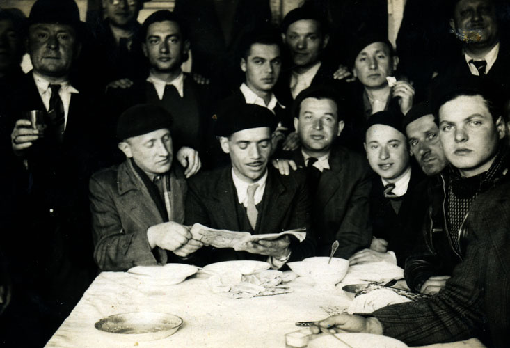 Passover Seder 1942 at Pithiviers detention camp in France. The photo was submitted by the son of Wolf Slucki who was deported from Pithiviers to Auschwitz on 25 June 1942