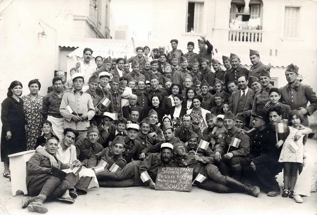 Jewish soldiers in the French Foreign Legion with members of the Jewish community in Sousse, Tunisia, Passover 1940 