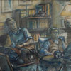 Йоэль и Дебора Деннебом (урожденная Гацан), Баренд Виссхонмакер и один из евреев, укрывавшихся у Кляйна. Рисунок сделан в военные годы