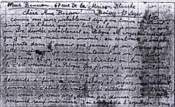 Brief Nacha Rutkowskis an Mme Bousson, geschrieben vor ihrer Deportation nach Auschwitz