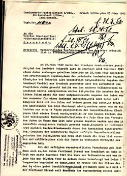 Première page du rapport de police de 1942