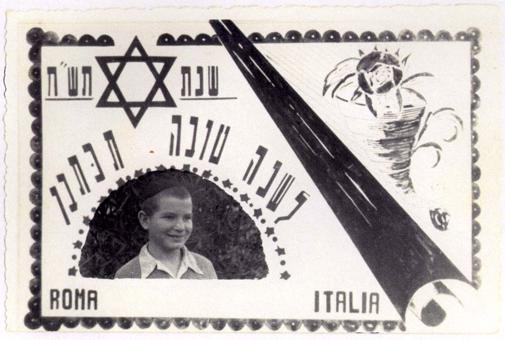 Tarjeta de Año Nuevo enviada desde la Yeshivá “Meor Hagolá” (Luz del Exilio) de Roma en 1948