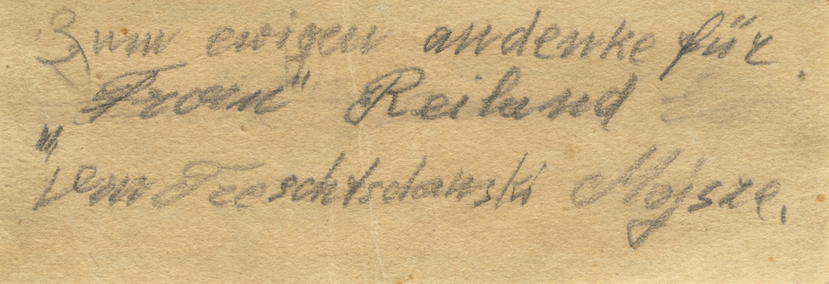 כרטיס ברכה לשנה טובה שהכין משה טרשצ'נסקי בן ה-9 בגטו טרזין למדריכת הקבוצה שלו, אמיליה ריינוולד בספטמבר 1943