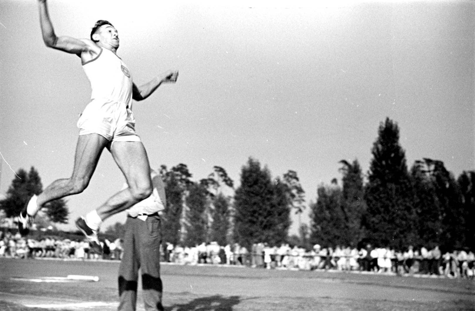 Germany, August 1937, a long jump event at a "Maccabi" track and field competition