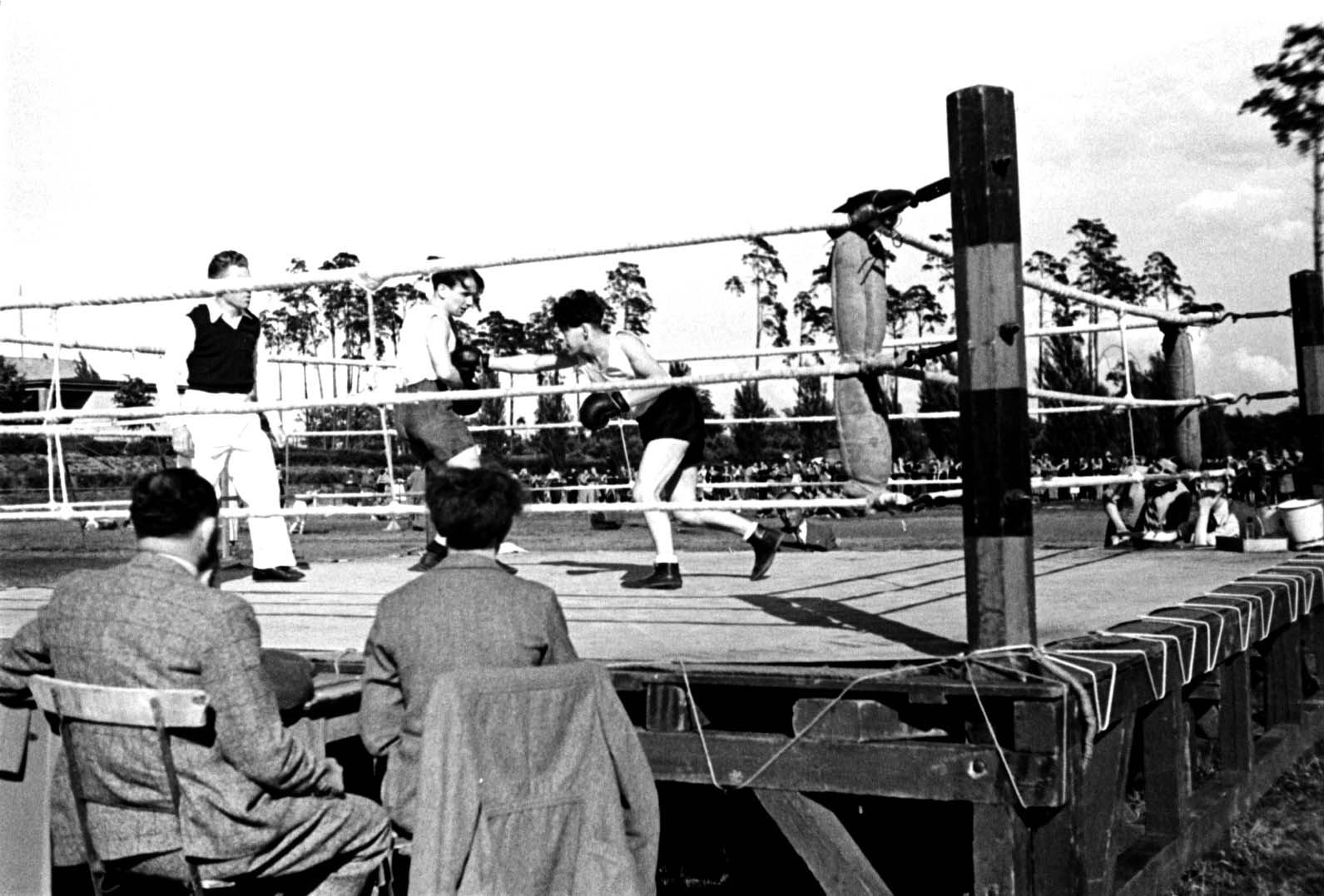 ברלין, גרמניה, 16 ביוני 1935,  בראנטוויין (Branntwein) ולאנגמן (Langmann), מתאגרפים ביום הספורט  הבינלאומי של אגודת מכבי ברלין.