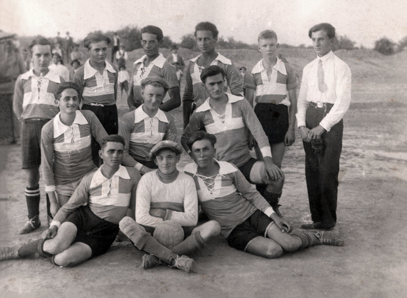 Yugoslavia, Rabbi Dr. Zvi-Herman Helfgot's soccer team. Helfgott appears in the second row, first from the left
