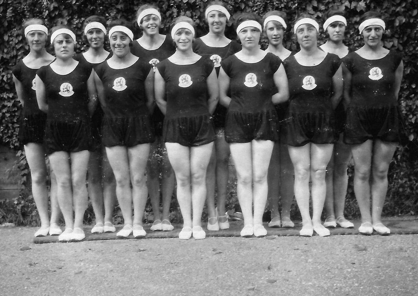 The Dutch Olympic women's gymnastics team at the Amsterdam Olympics, 1928.  The team won the gold medal.  The coach was Jewish, as were five of the team members