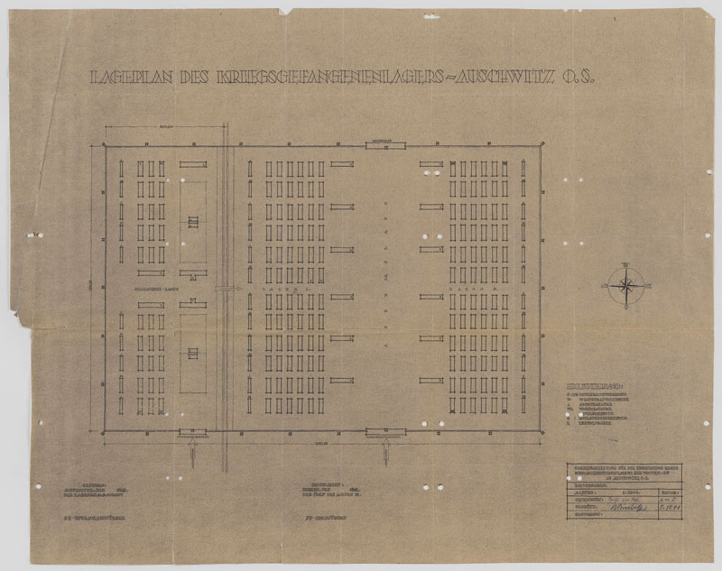 Einer der ersten Pläne von Birkenau vom 7. Oktober 1941 für ein Konzentrationslager für 100,000 Gefangene
