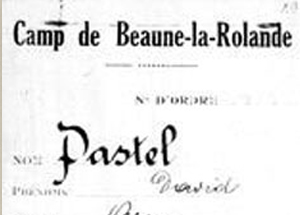 Carte d'enregistrement du camp de concentration de Beaune-la-Rolande au nom de David Pastel