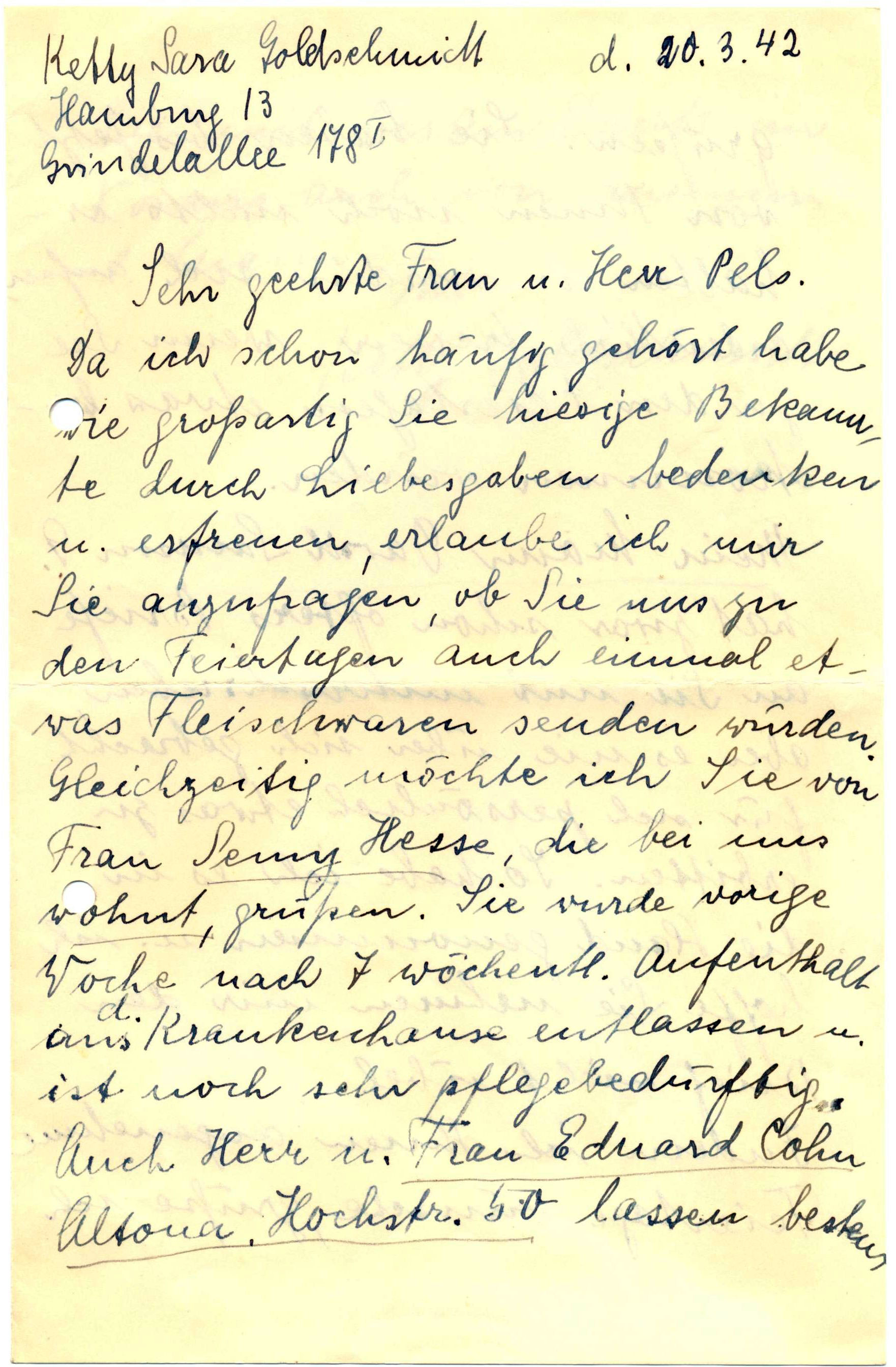 Letters from Ketty Goldschmidt to Cecilia and Ludwig Pels