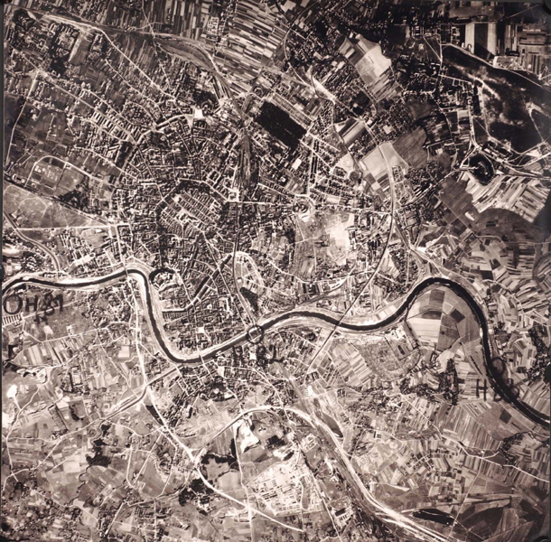 Krakow and its nearby surroundings, including the Plaszow camp, November or December 1944.  In the top right-hand corner we can see the city airfield, where Jewish forced laborers worked.