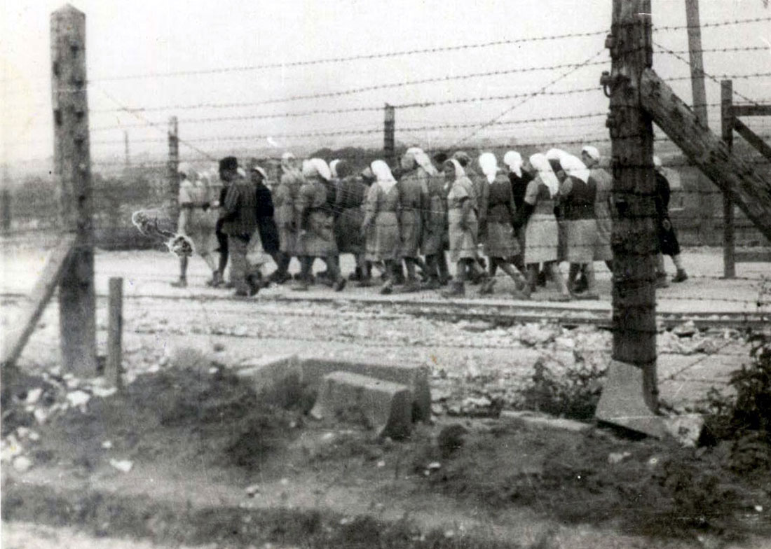 אסירות יהודיות מובלות לעבודה במחנה פלשוב, 1944-1943