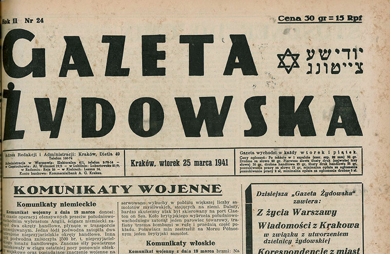 Article in the Gazeta Zydowska ("Jewish Gazette"), a Jewish newspaper that was put out with the approval of the German authorities in the General-Government. 25 March 1941