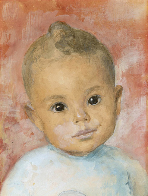 Porträt von Clarence als Baby, Ghetto Theresienstadt, 1944, Charlotte Buresova