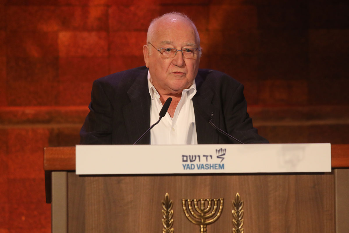 Moshe Meron gives the address on behalf of the survivors