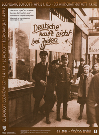 Miembro de la SA junto a una tienda judía el día del boicot
Archivo fotográfico de Yad Vashem 
“Y la historia no terminó así…” Yad Vashem, 1999.