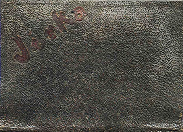Billetera de cuero grabada con el nombre “Jirka”, el apodo de Jiri Bader. Recibió la billetrera como regalo de Bar Mitzvá, celebrado en el gueto de Theresienstadt en 1944