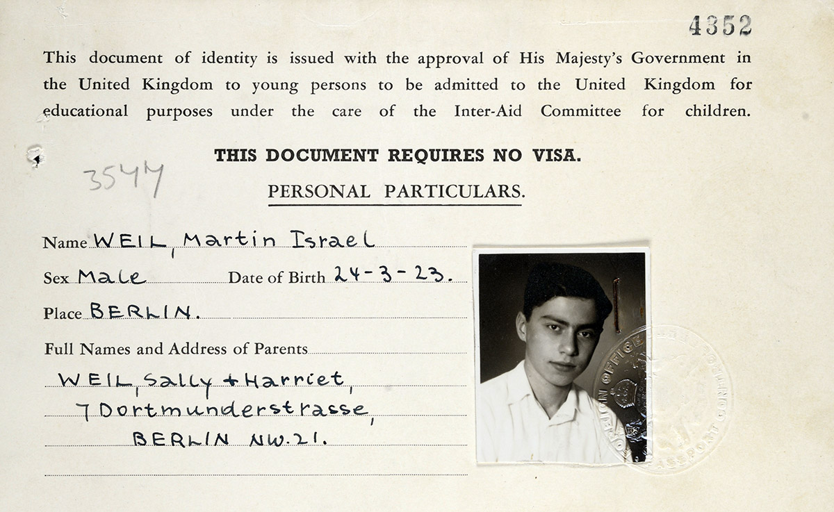 Documento de identidad de Martin-Israel Weil que acredita que viajó a Inglaterra para estudiar