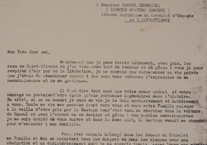 Carta de León Kleiman enviada a Skornicki tras la liberación de Francia