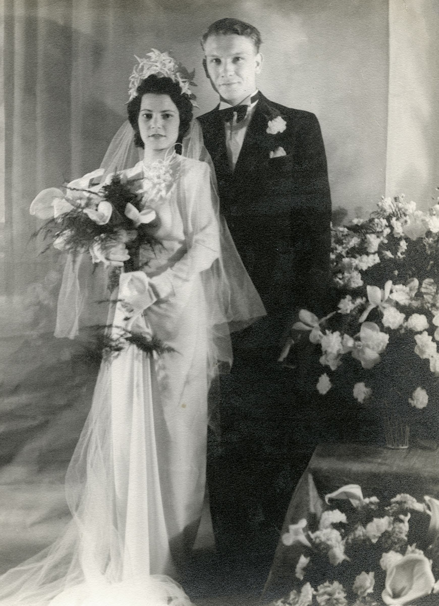Odette Sebbane and André Houvenagel on their wedding day, 1940