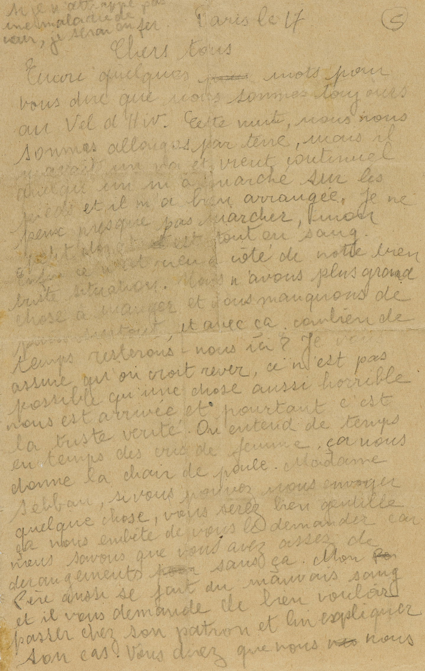 Lettre de Rachel Polakiewicz :  17 juillet 1942, Vélodrome d'Hiver