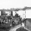 Jews gathered for deportation; near the train station in Bochnia, Poland, September 1942.