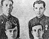 Группа первых белорусских партизан-евреев, вышедших из Минского гетто. Справа налево сидят: А. Релькин, Ф. Шедлецкий; стоят: Г. Гордон, Б. Хаймович.