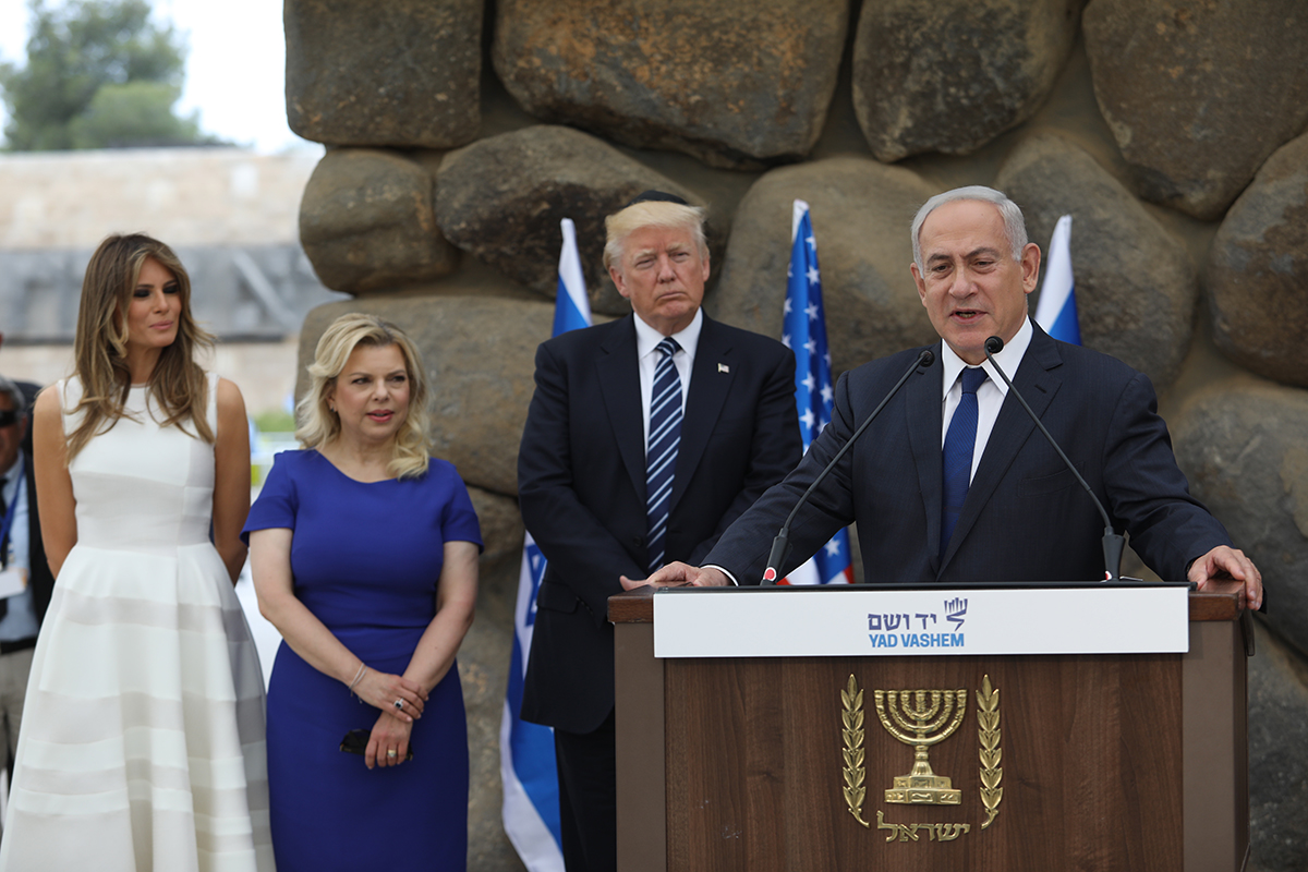 Prime Minister Benjamin Netanyahu speaks following the memorial ceremony